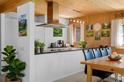 Open fitted kitchen inside the chalet