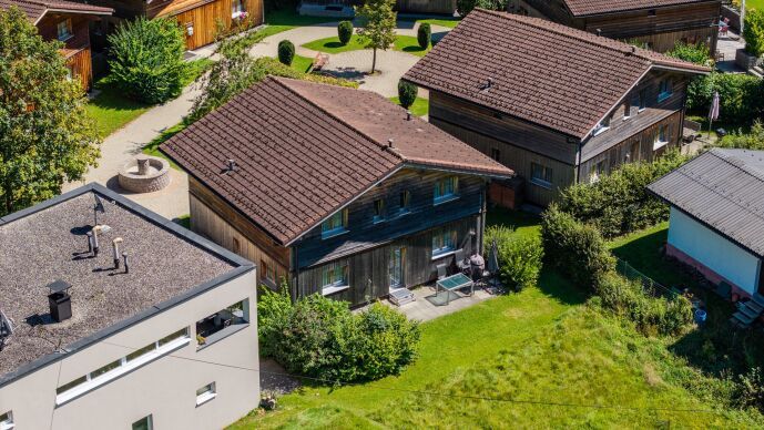 Aerial view of the chalet estate in Bartholomäberg