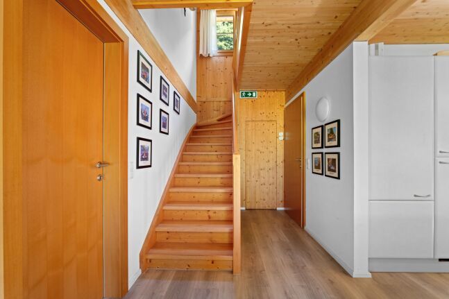 Wooden staircase inside the chalet