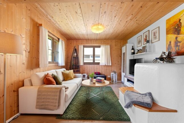 Cosy living room with wood panelling